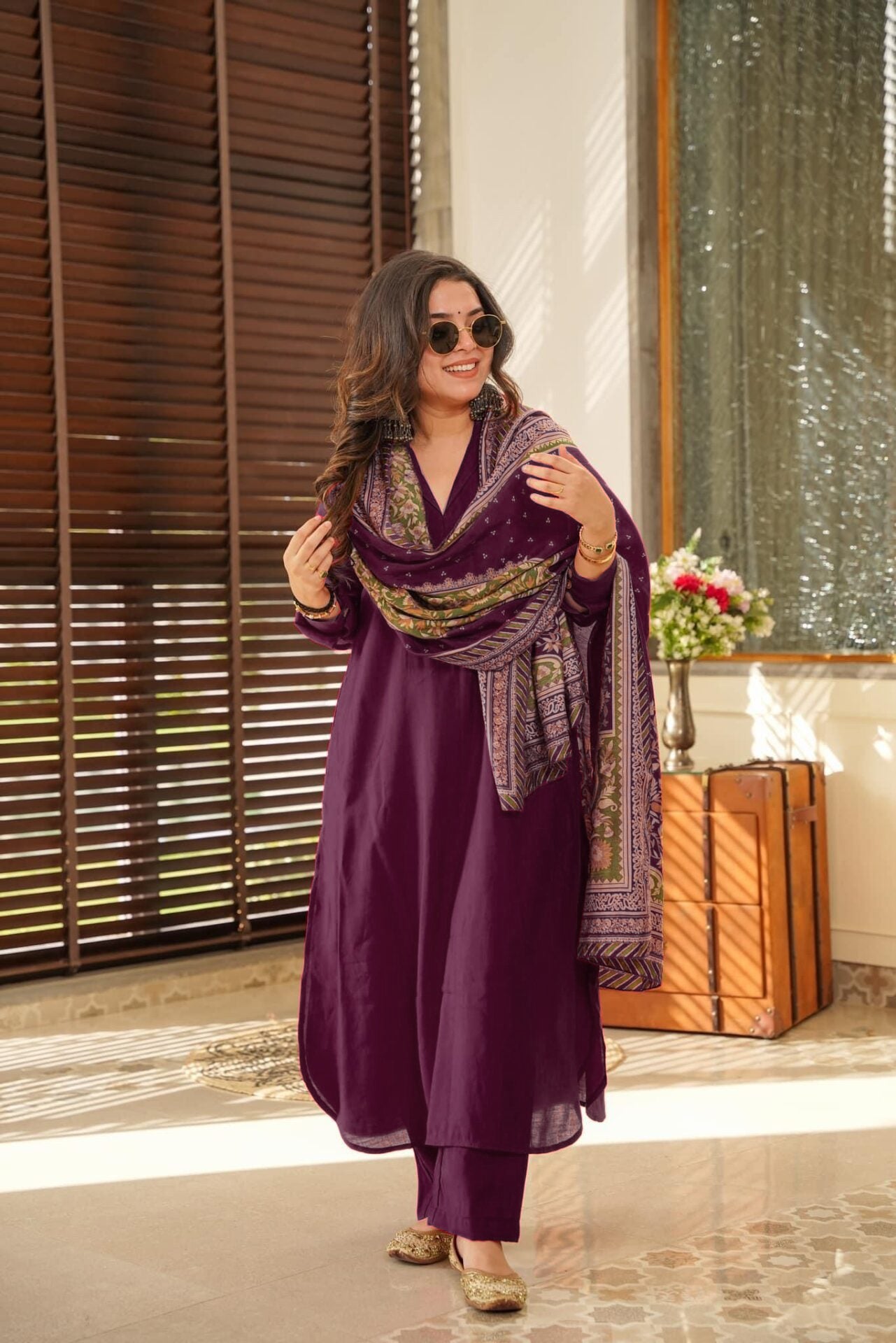 Wine Color Anarkali Kurta Set with Dupatta