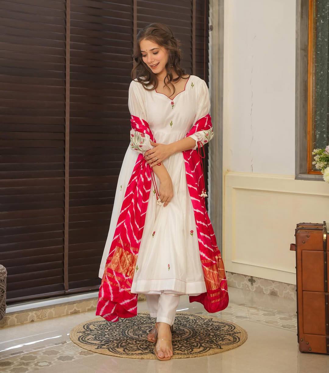 Off White Art Silk Party Wear Salwar Kameez