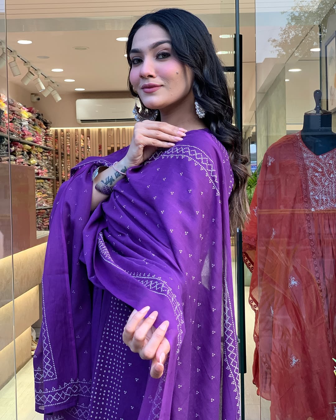 Purple Chanderi Readymade Pant Style Kurti with Dupatta