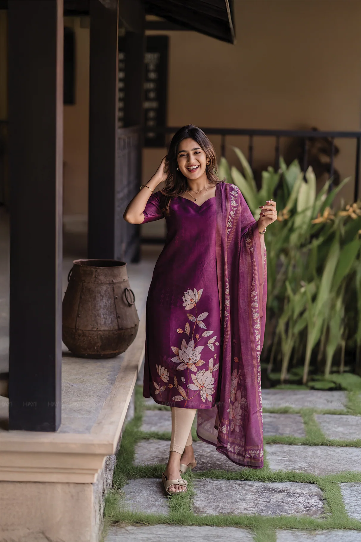 Pink printed 2 Piece Muslin Shimmer Silk Kurta with Dupatta