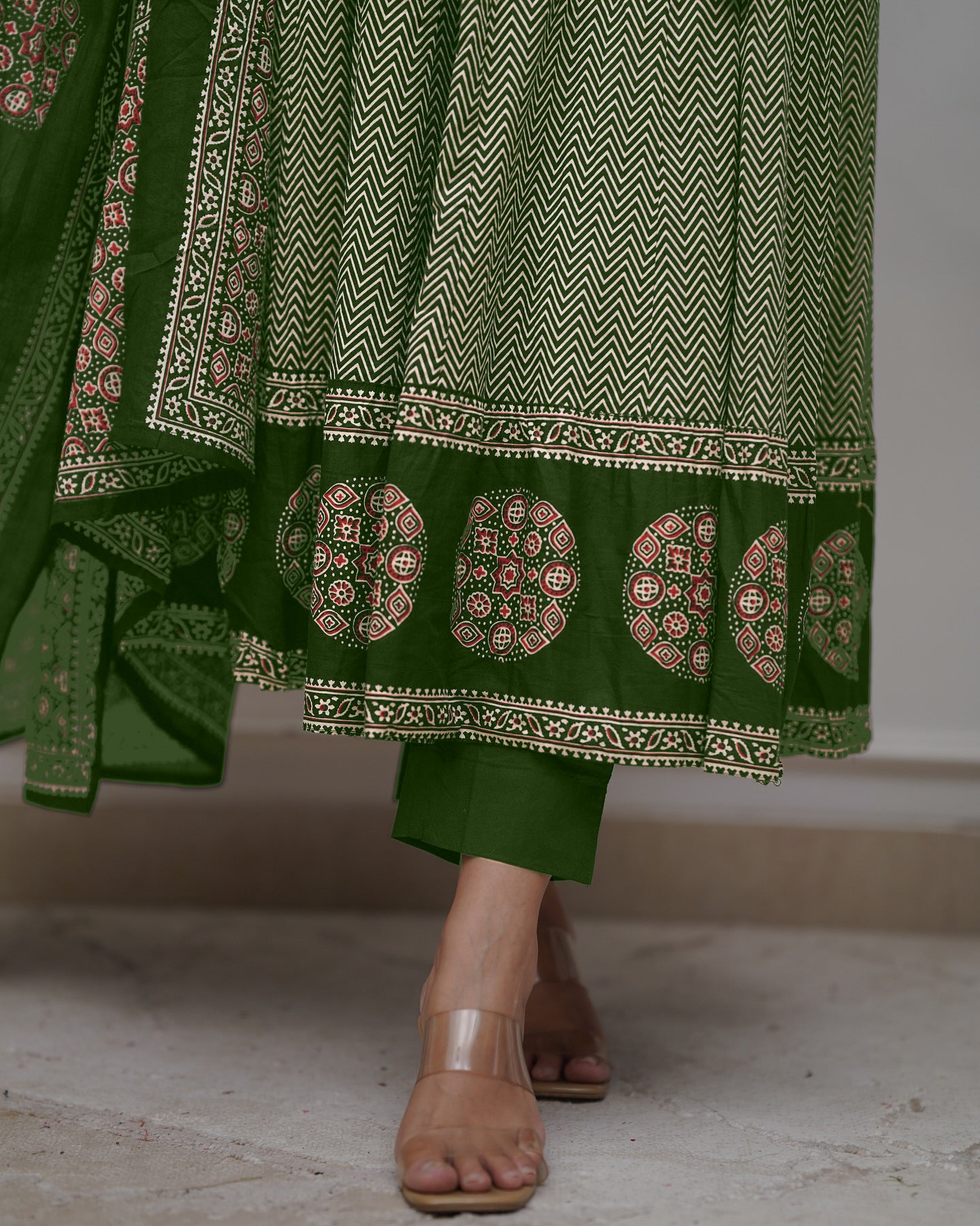 Green Thread Work Cotton Salwar Kameez, Pant With Dupatta