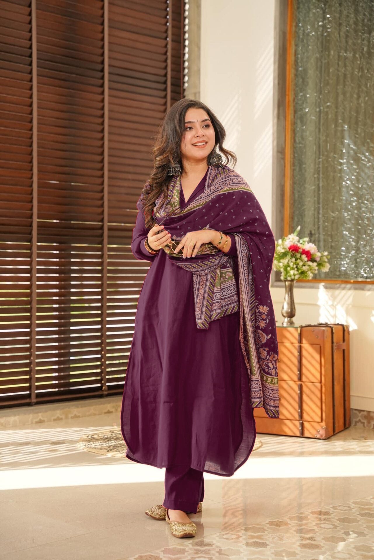 Wine Color Anarkali Kurta Set with Dupatta