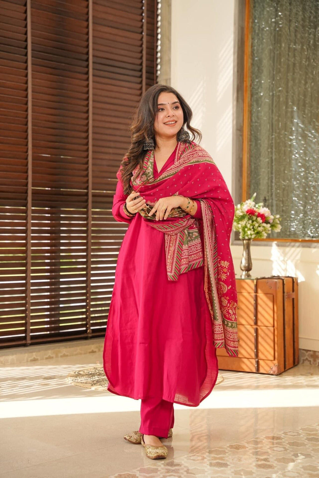Rani Color Anarkali Kurta Set with Dupatta