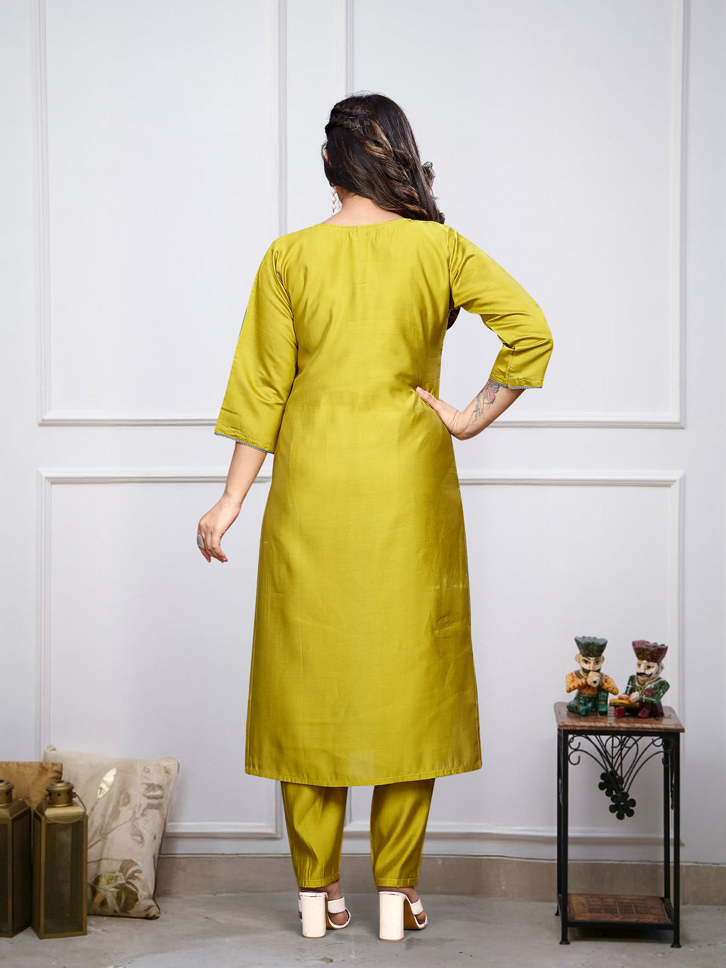Yellow Women Embroidered Chanderi Silk Kurta Set