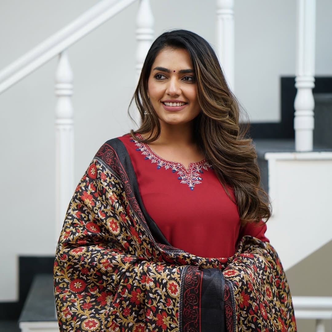 Red Viscose Rayon Embroidered A-Line Kurta with Viscose Rayon Pant And Chanderi Printed Dupatta Sets