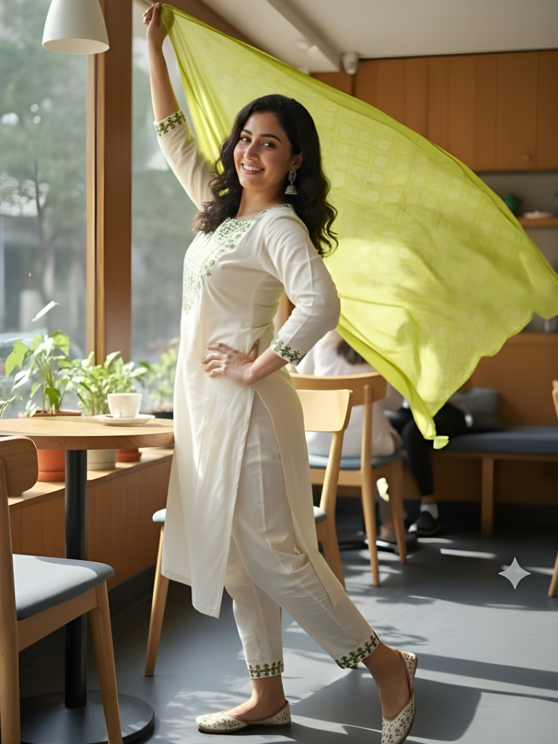 Women Ethnic Motifs Embroidered Regular Thread Work Kurta with Trousers & With Dupatta