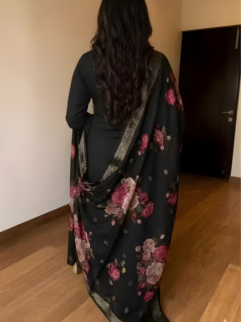 Black Magic Cotton Kurta, Pant and Dupatta Set