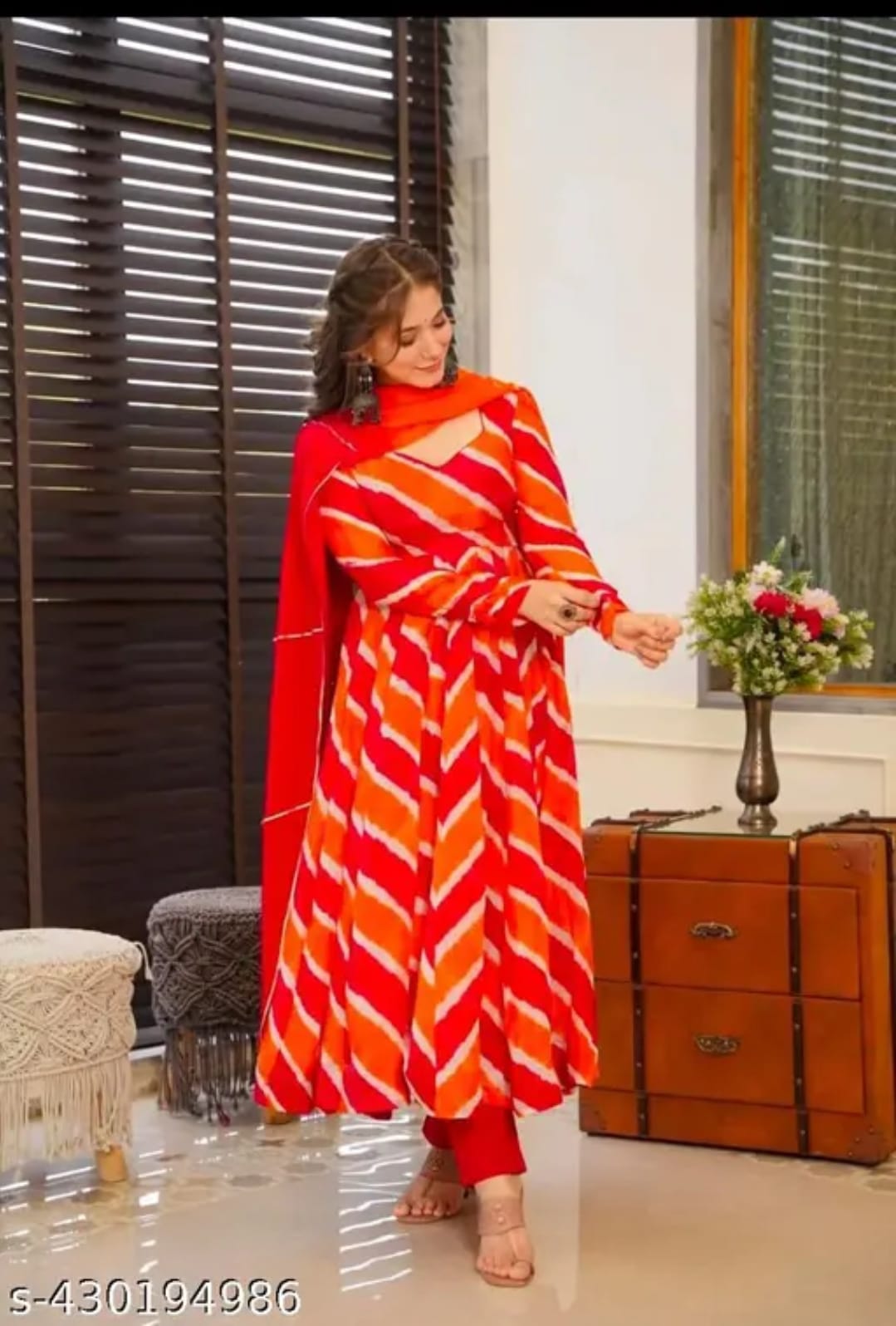 Orange Color Beautiful Lehariya Design