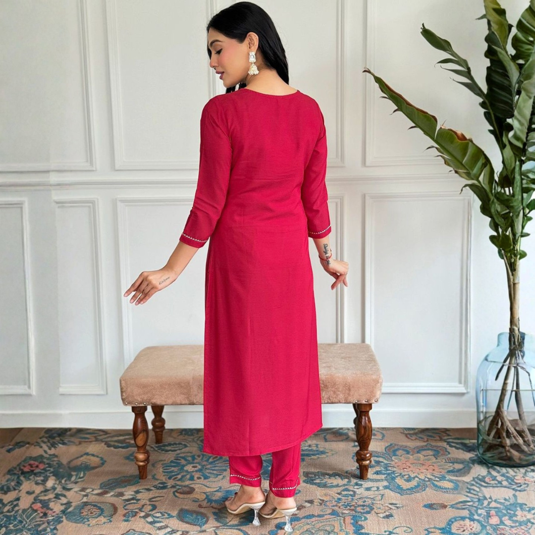 Red Three Piece Embroidered Salwar Kameez & Dupatta Set