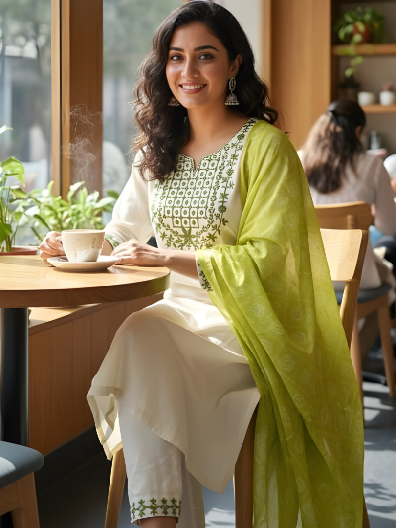 Women Ethnic Motifs Embroidered Regular Thread Work Kurta with Trousers & With Dupatta