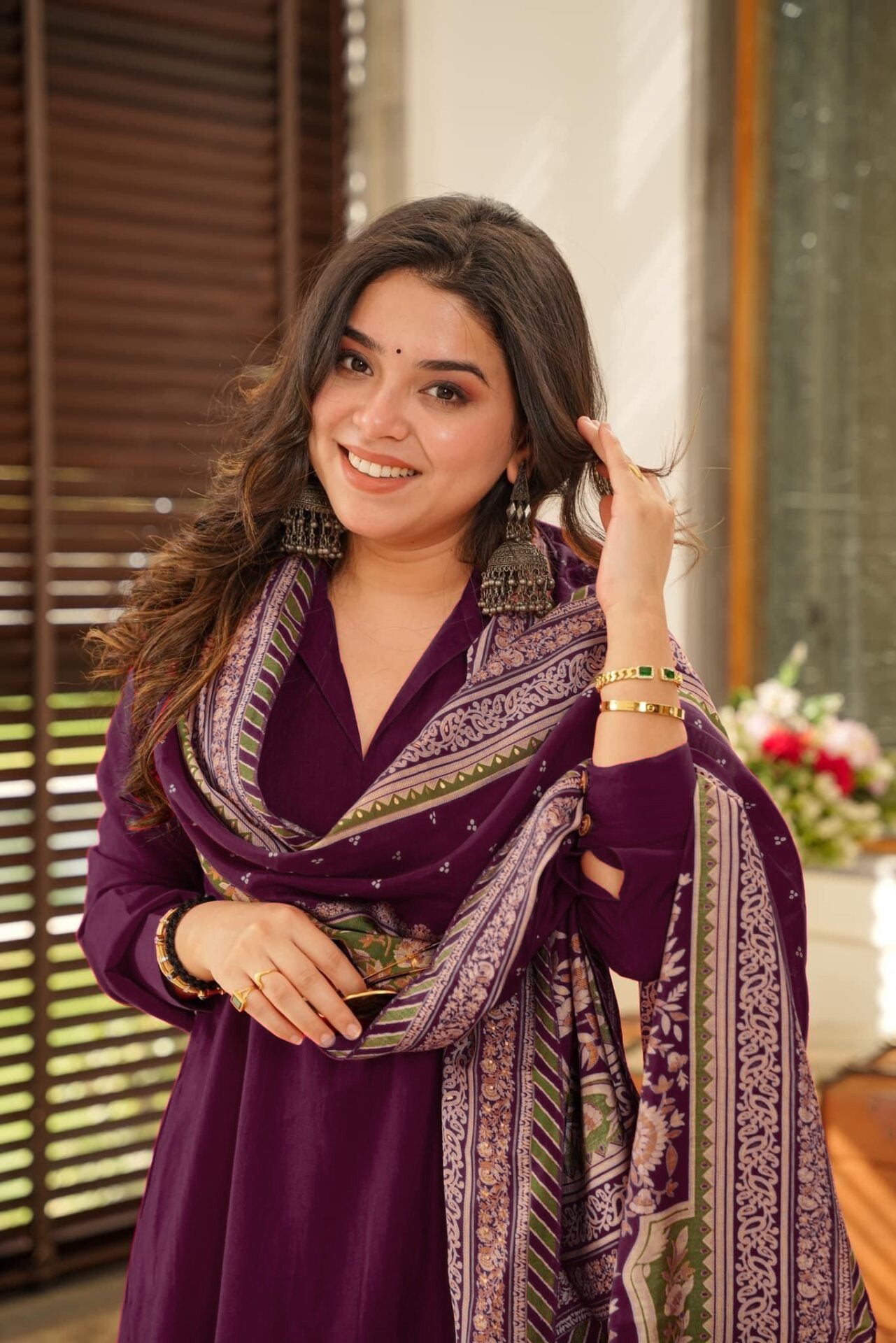 Wine Color Anarkali Kurta Set with Dupatta