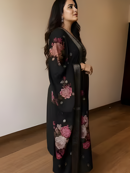 Black Magic Cotton Kurta, Pant and Dupatta Set