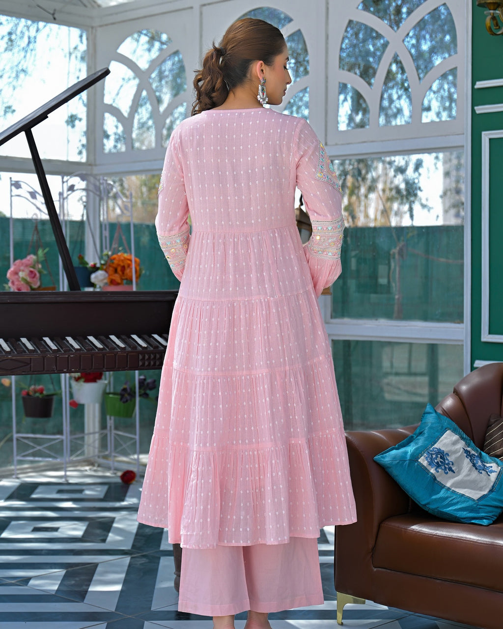 Pink Mul Cotton Handwork Anarkali Suit