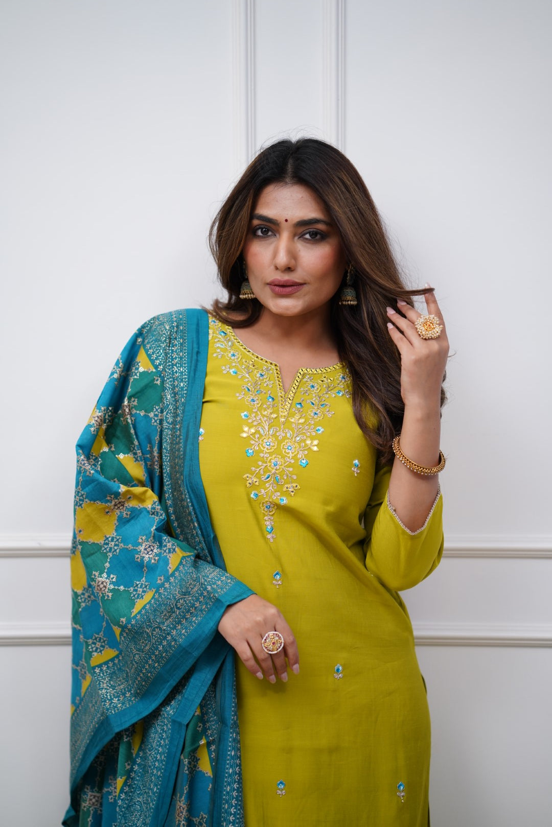 Yellow Women Embroidered Chanderi Silk Kurta Set