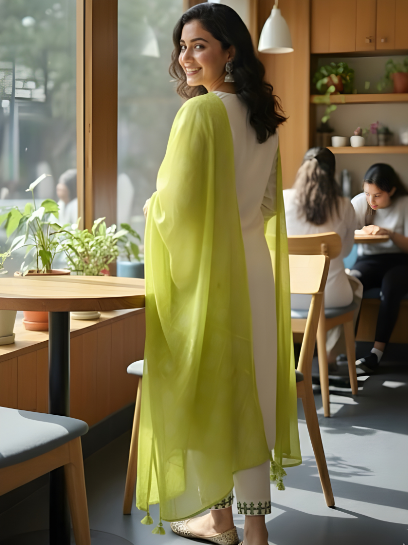 Women Ethnic Motifs Embroidered Regular Thread Work Kurta with Trousers & With Dupatta