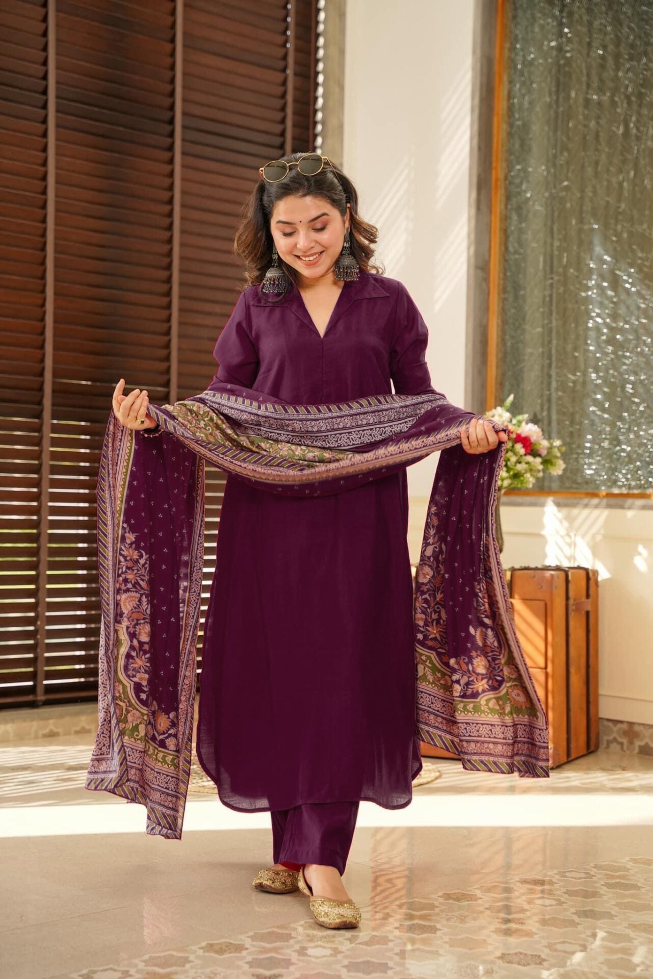 Wine Color Anarkali Kurta Set with Dupatta