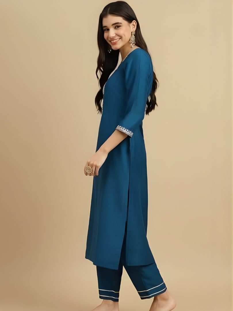 Blue Magic Cotton Chinon Neck Wok Digital Printed Dupatta Set