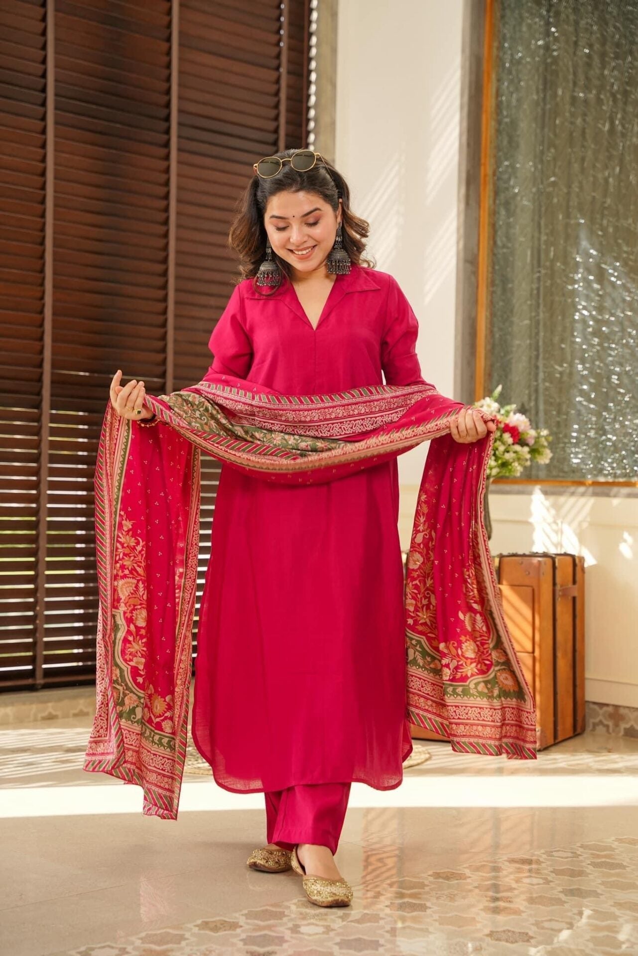 Rani Color Anarkali Kurta Set with Dupatta