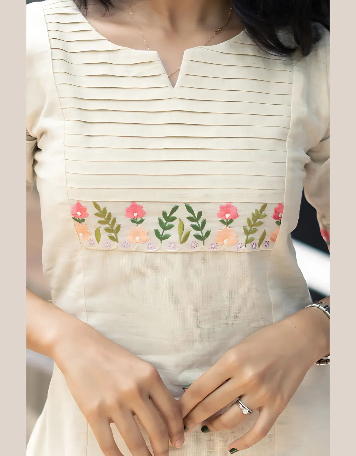 Off White Embroidered Cotton Kurta and Pant Set