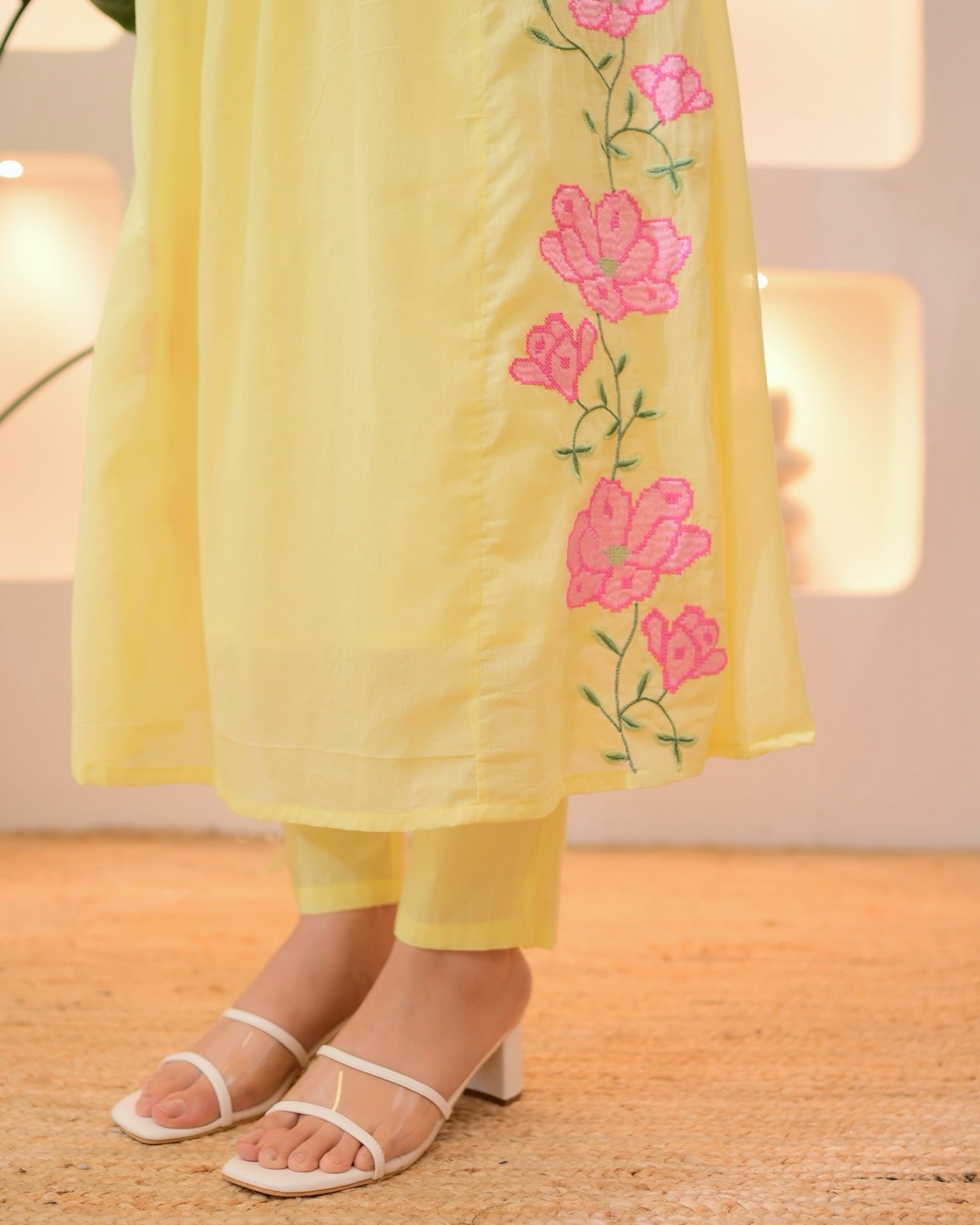 Yellow Thread Work Parampar Silk Kurta Set With Dupatta