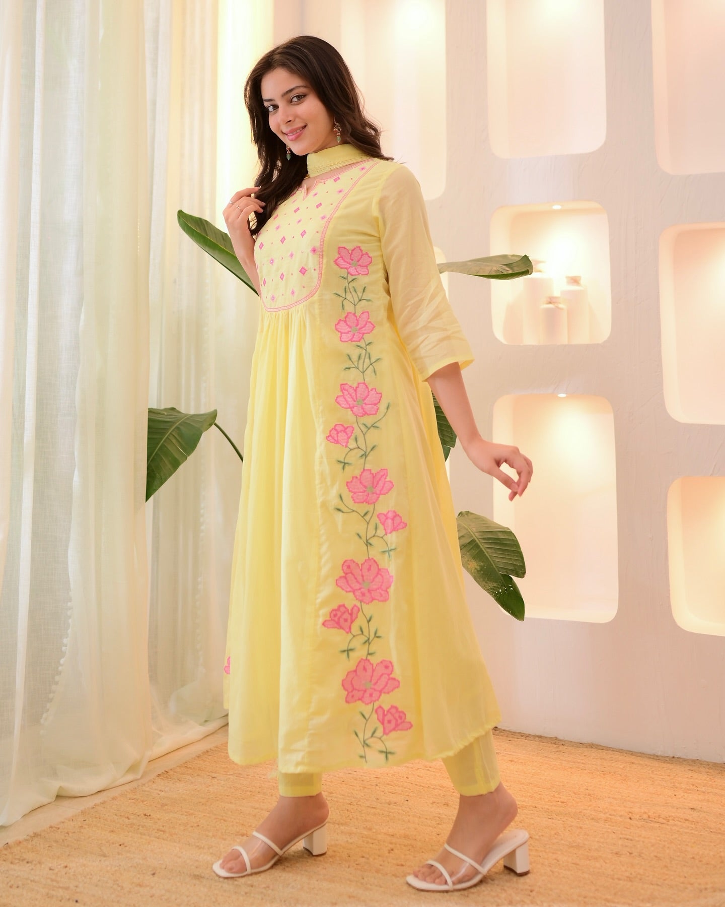 Yellow Thread Work Parampar Silk Kurta Set With Dupatta