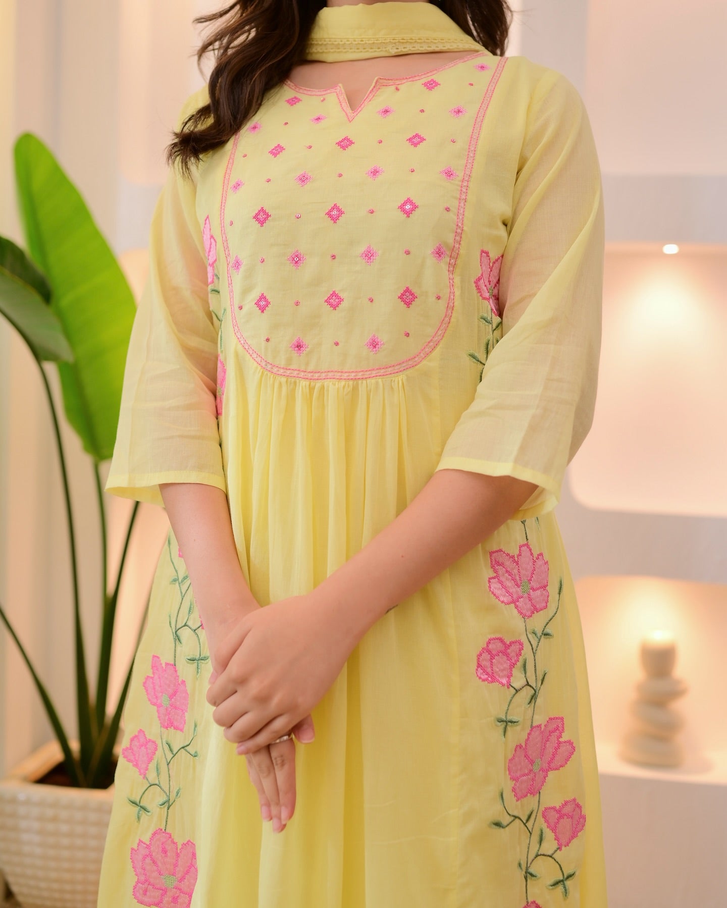 Yellow Thread Work Parampar Silk Kurta Set With Dupatta