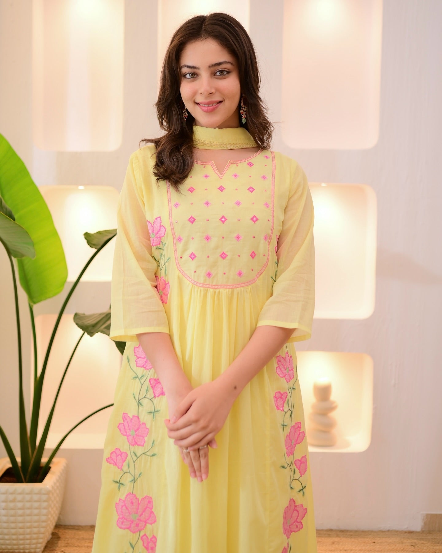 Yellow Thread Work Parampar Silk Kurta Set With Dupatta
