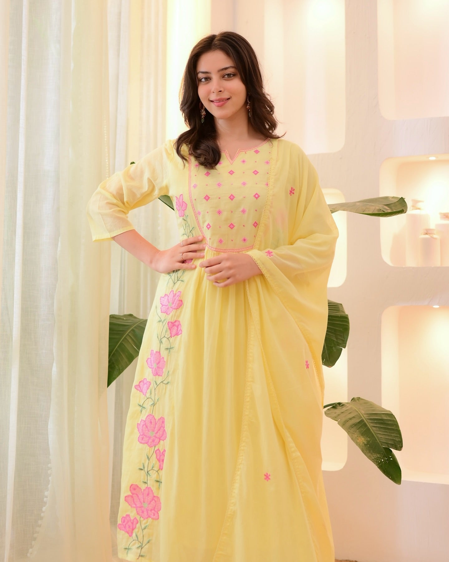 Yellow Thread Work Parampar Silk Kurta Set With Dupatta