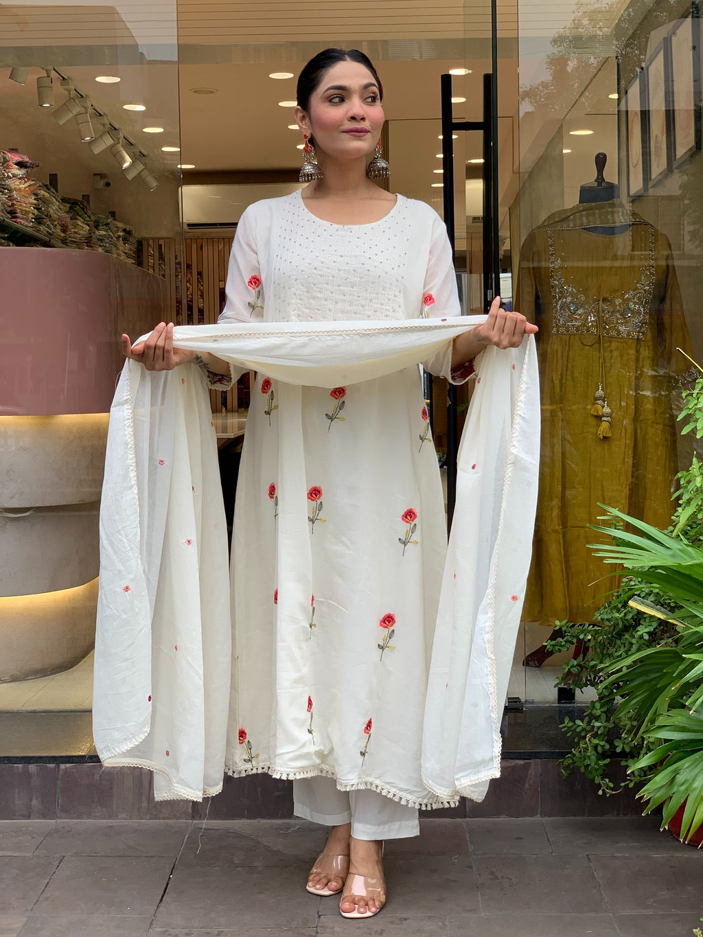 White Color Elegant Chanderi Silk Kurta Pant Set with Embroidered Dupatta