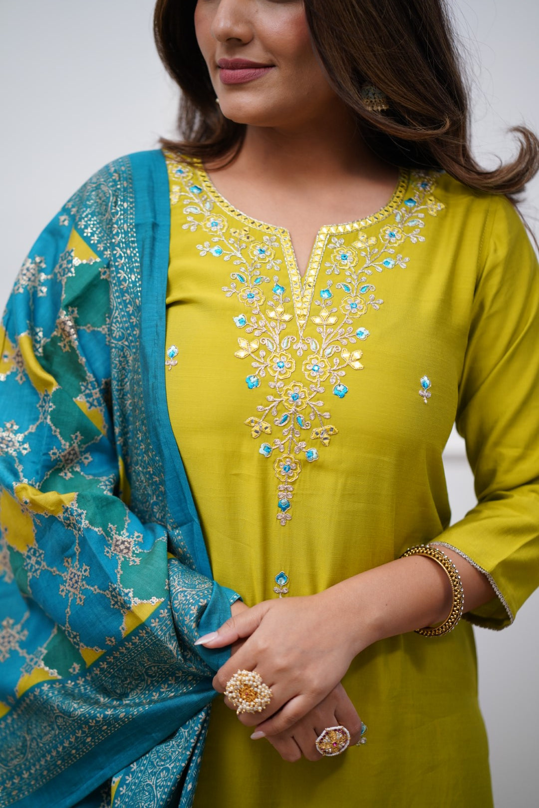 Yellow Women Embroidered Chanderi Silk Kurta Set