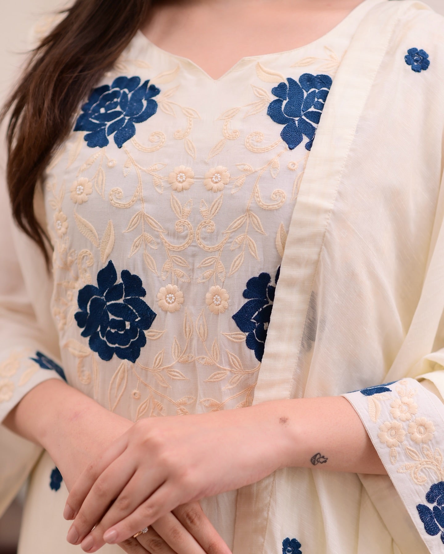 White Viscose With Embroidery Kurta Set