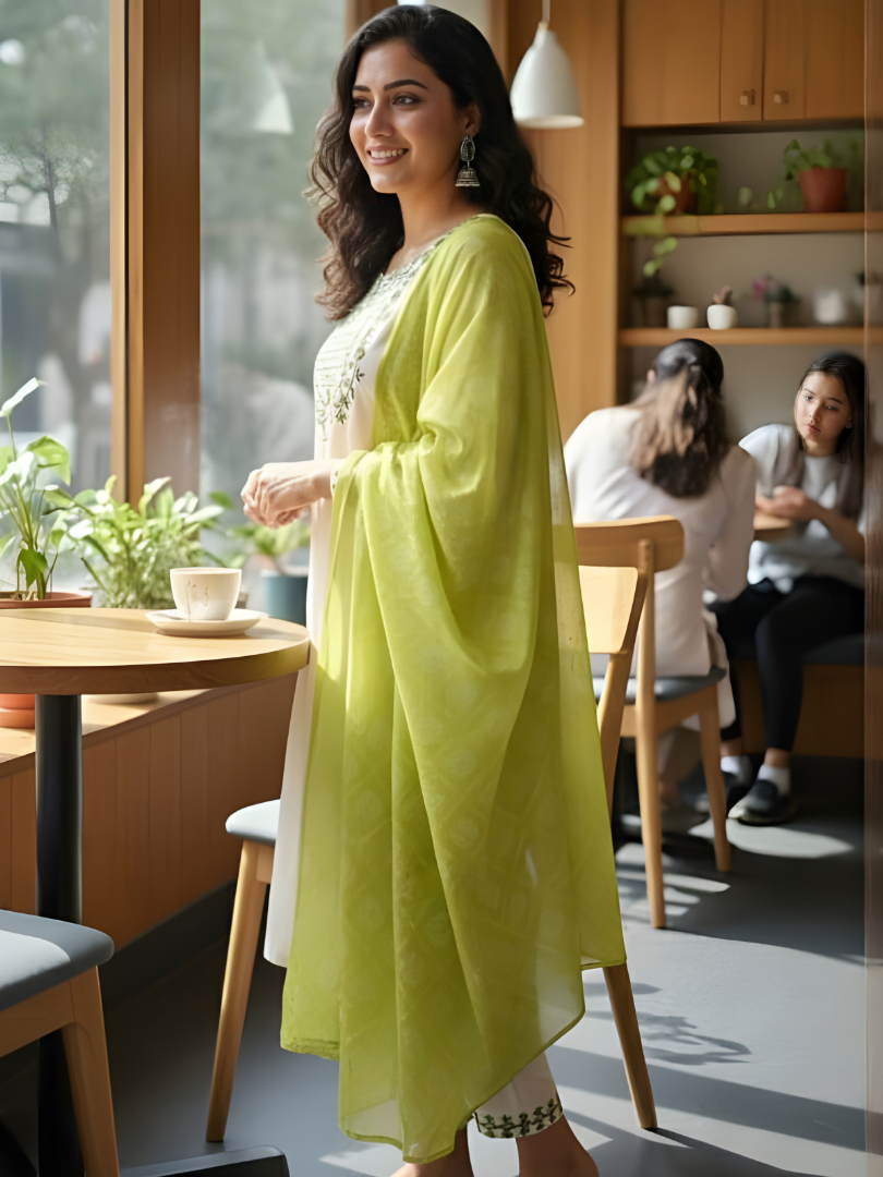 Women Ethnic Motifs Embroidered Regular Thread Work Kurta with Trousers & With Dupatta