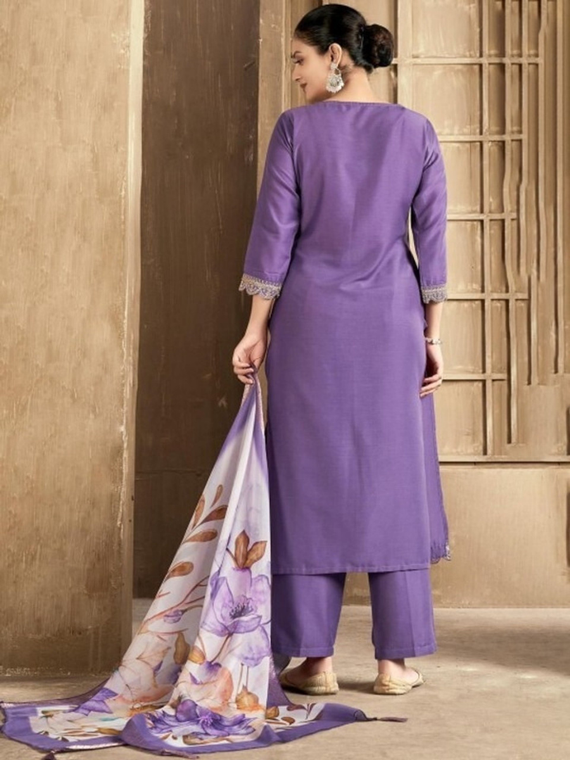Purple Rayon Slub Kurti Pant with Chanderi Dupatta