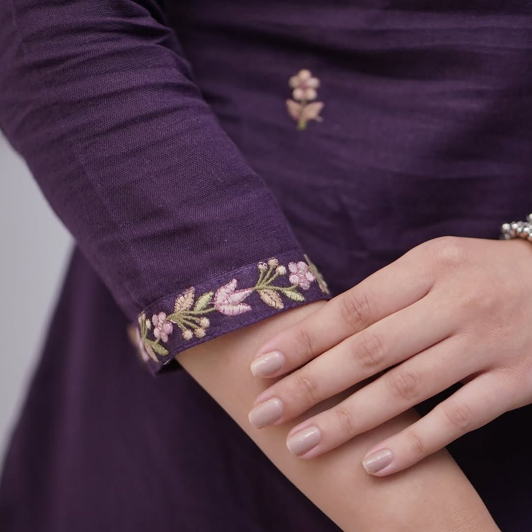 Purple Viscose With Embroidery Kurta Set