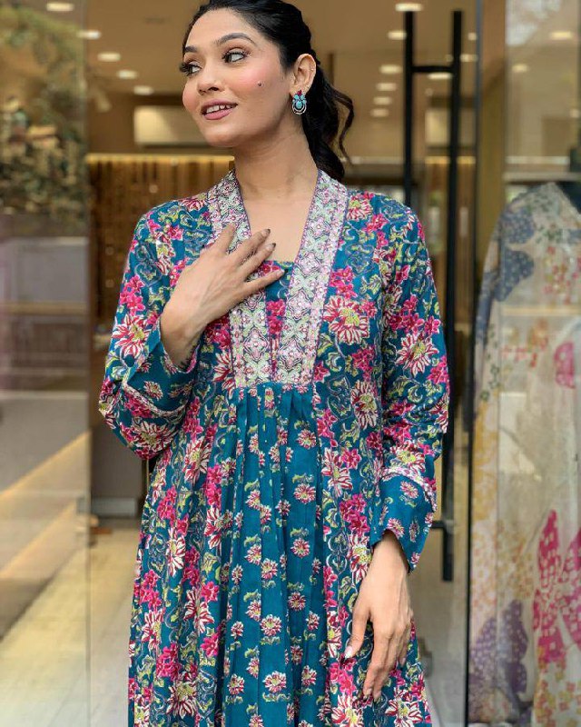 Nevy Blue Ethnic Set Women Printed A-Line Kurta and Pant set with Dupatta