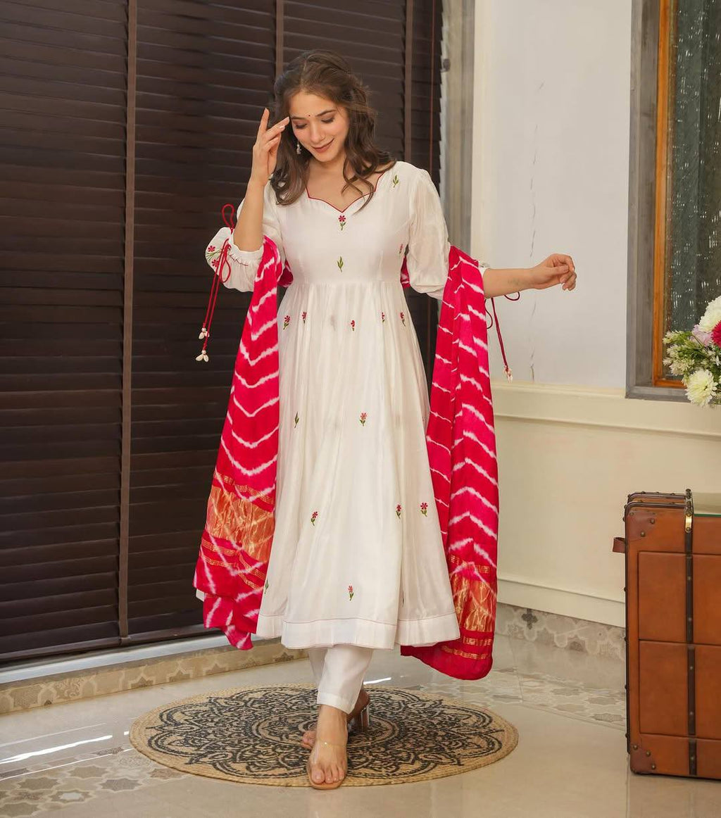 Off White Art Silk Party Wear Salwar Kameez