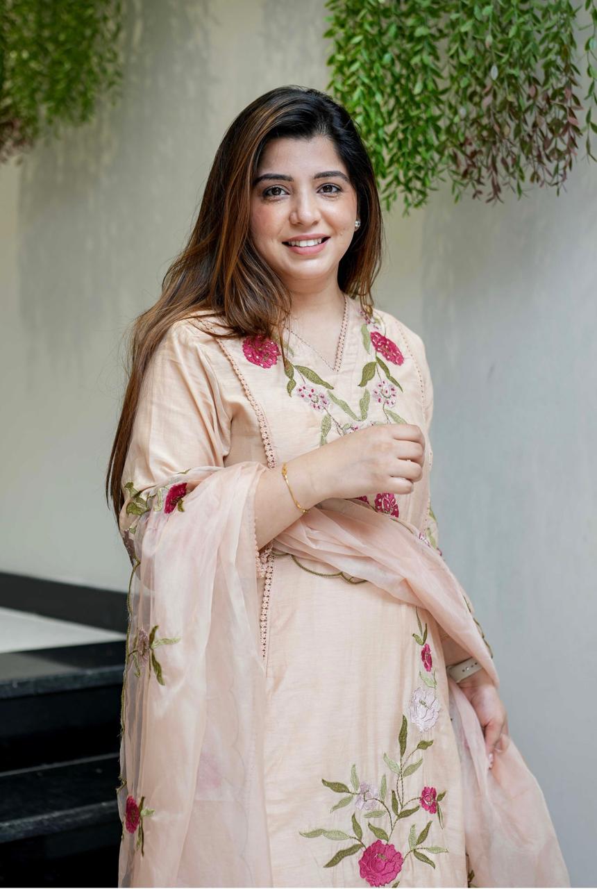 Peach Chanderi Silk Embroidered Salwar Suit