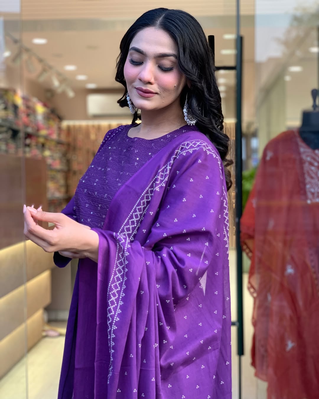Purple Chanderi Readymade Pant Style Kurti with Dupatta