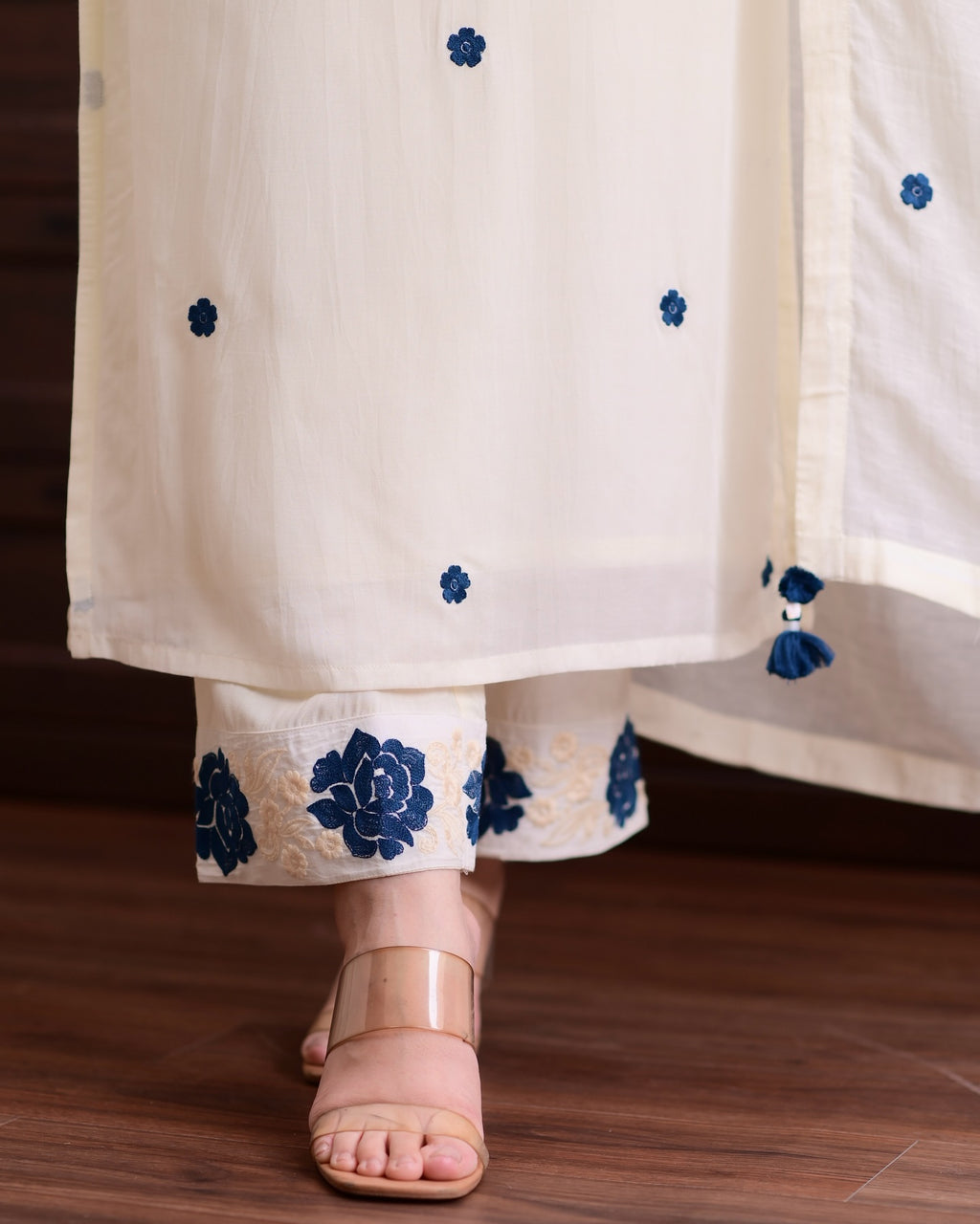 White Viscose With Embroidery Kurta Set