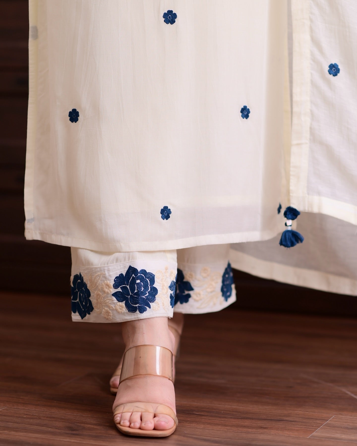 White Viscose With Embroidery Kurta Set
