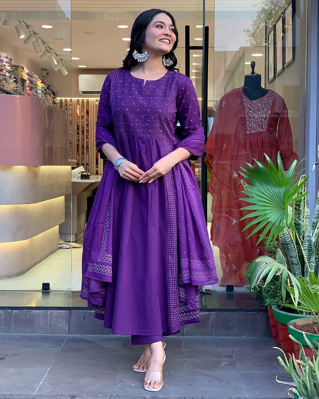 Purple Chanderi Readymade Pant Style Kurti with Dupatta