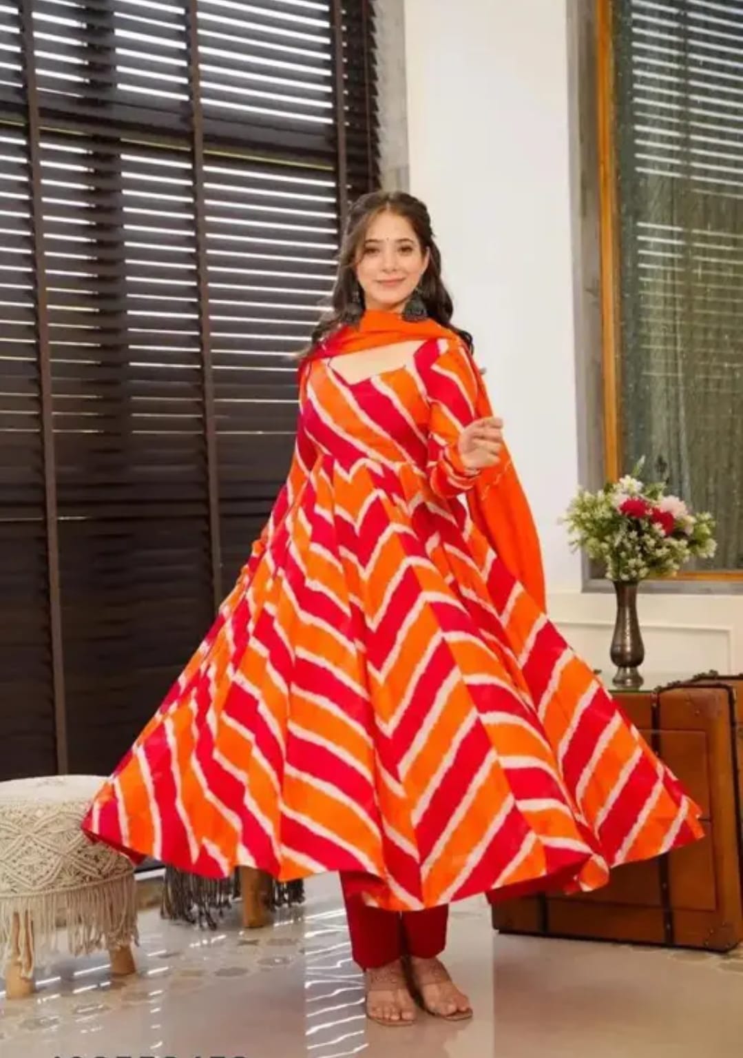 Orange Color Beautiful Lehariya Design