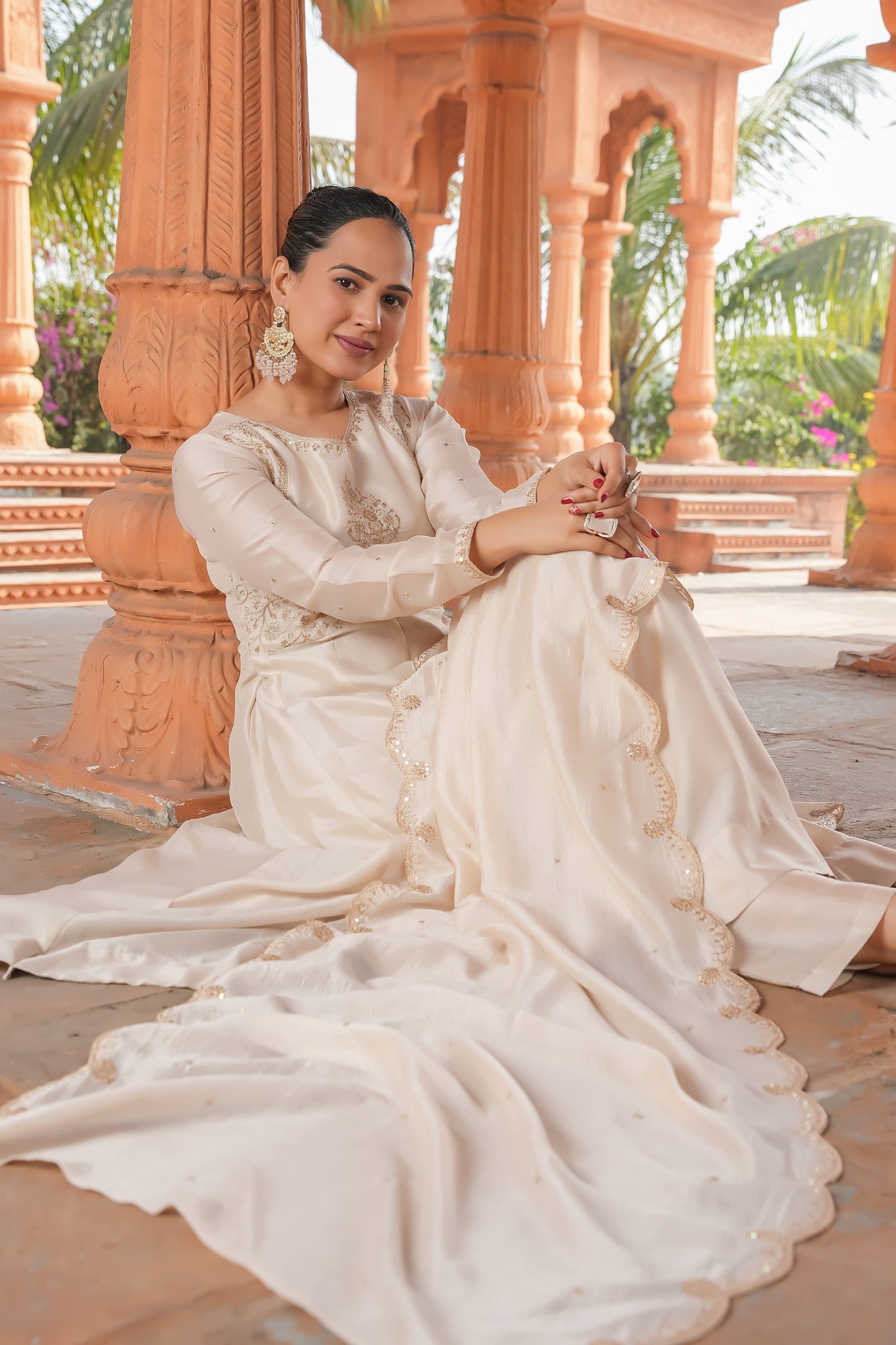 Cream Vichitra Silk Embroidery Kurta Set