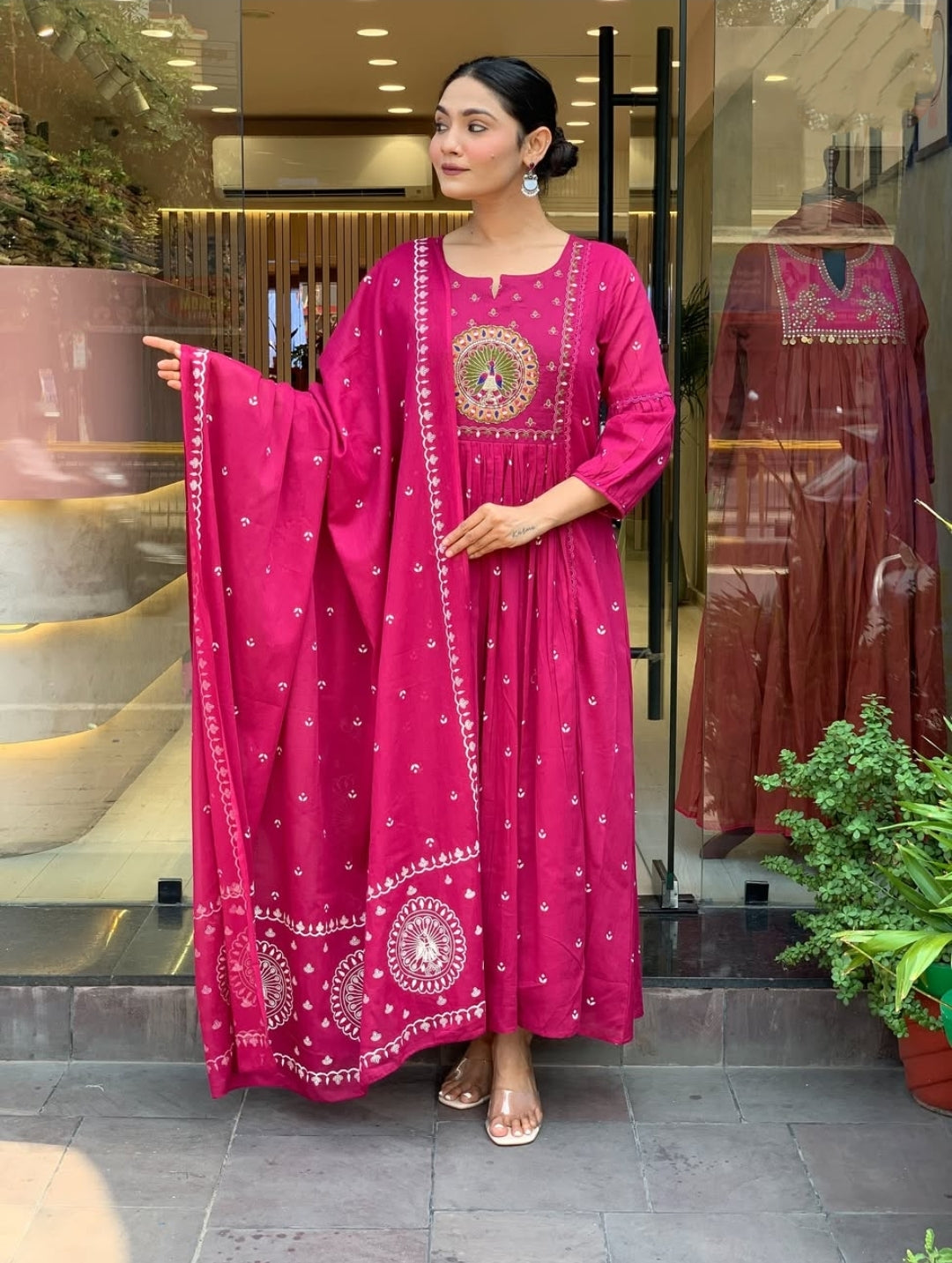 Pink Cotton Embroidered Anarkali Suit Festive Wear
