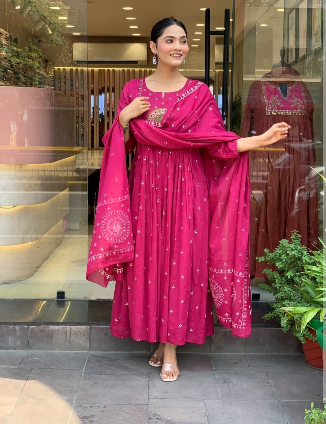 Pink Cotton Embroidered Anarkali Suit Festive Wear