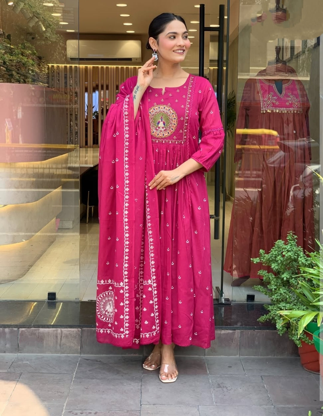 Pink Cotton Embroidered Anarkali Suit Festive Wear