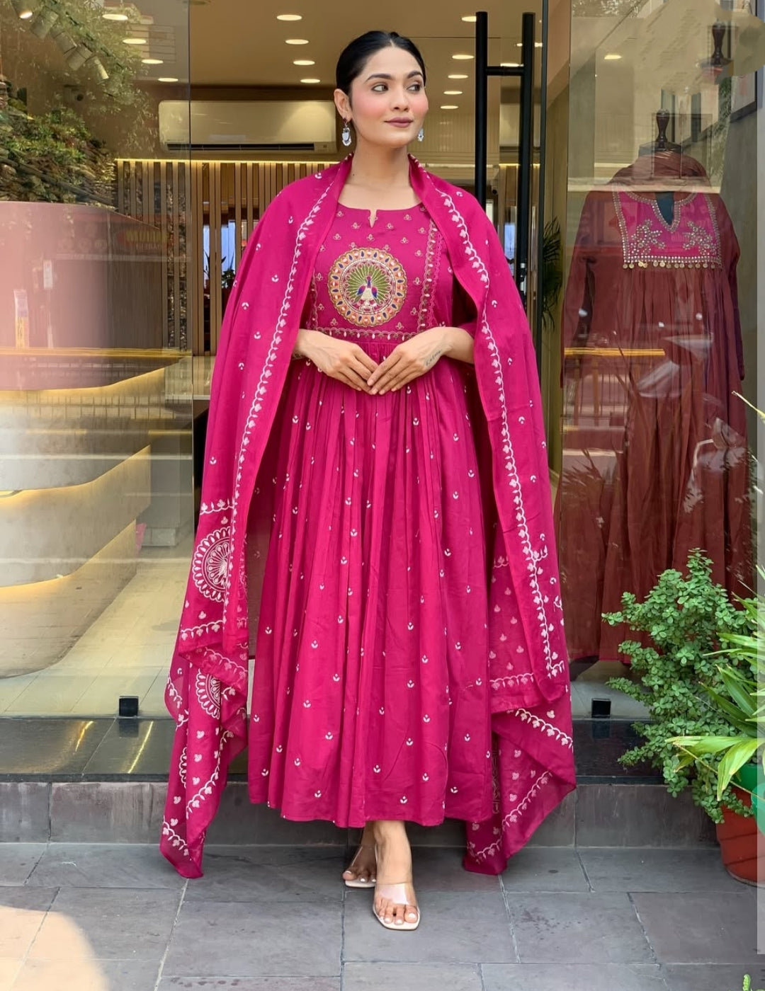 Pink Cotton Embroidered Anarkali Suit Festive Wear