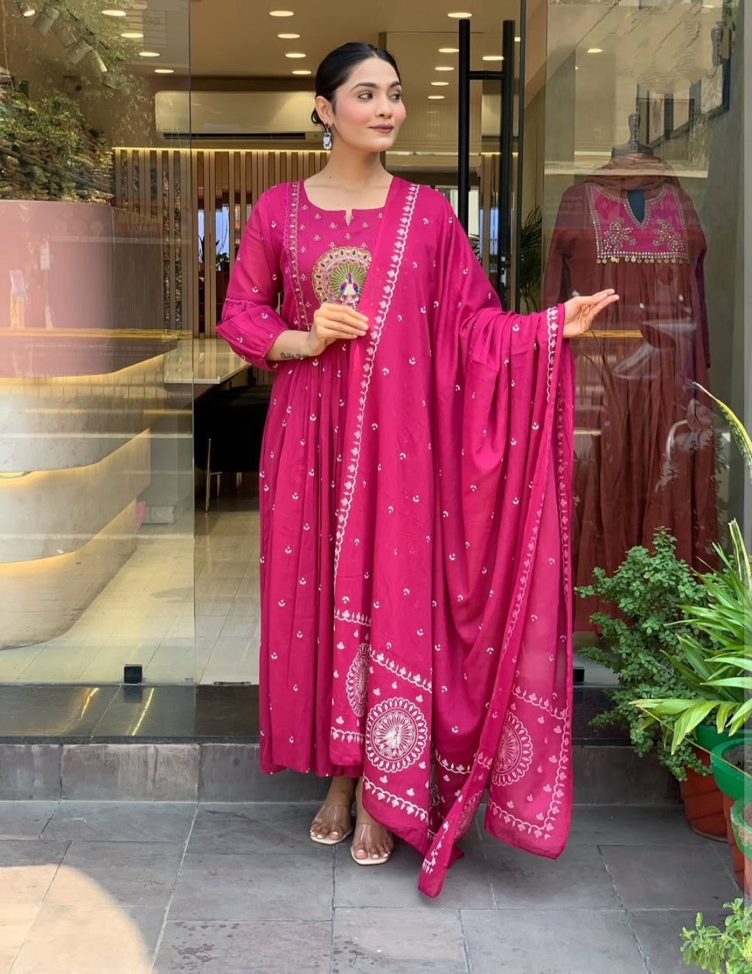 Pink Cotton Embroidered Anarkali Suit Festive Wear