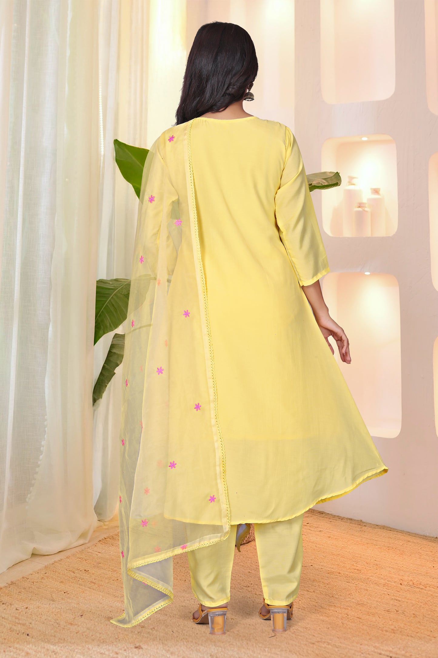 Yellow Thread Work Parampar Silk Kurta Set With Dupatta