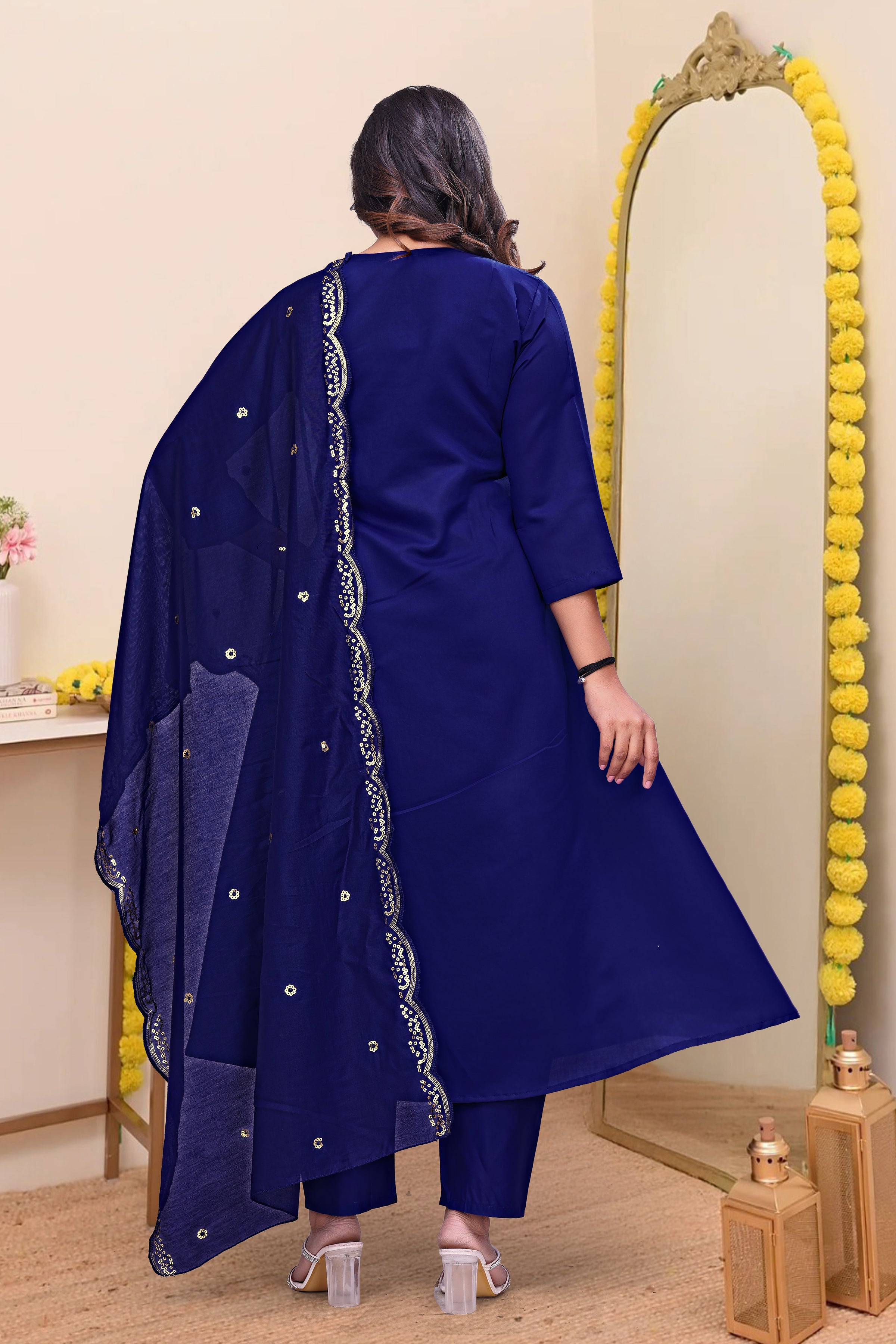 Persian Blue Noor Handwork Mul Chanderi A Line Suit